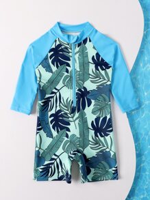 Baby Boy Tropical Print Zipper Front One Piece Swimsuit - Multicolor - View 5