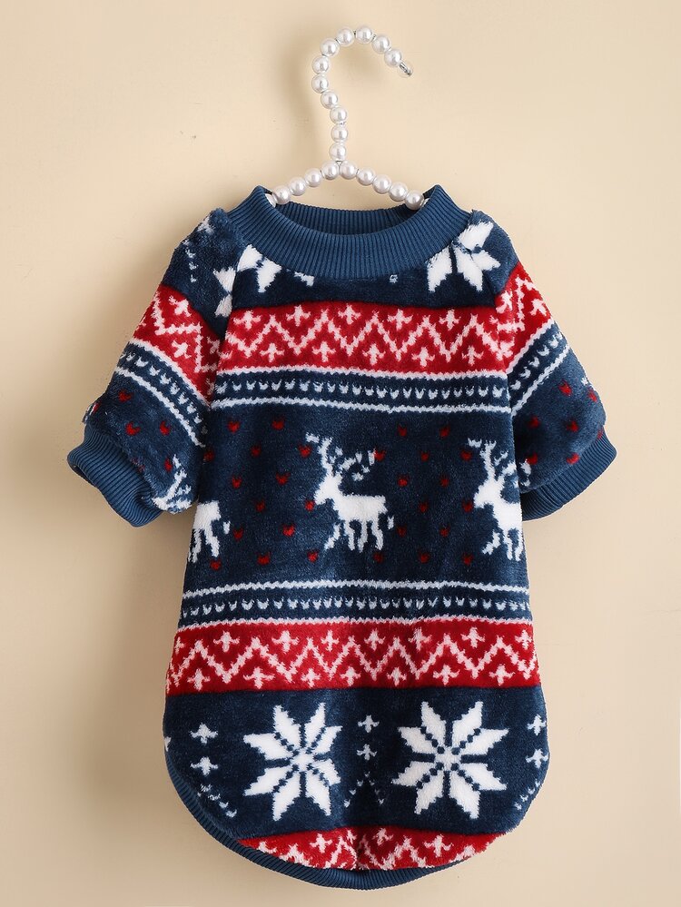 1pc Pet Warm Reversible Fleece Sweatshirt, Christmas Style For Cats & Dogs, Autumn/Winter