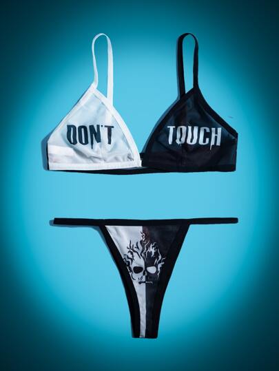 Grunge Punk Ensemble de lingerie graphique de slogan