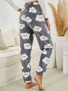 Cartoon Clouds Pattern Sleep Trousers - Multicolor - View 2