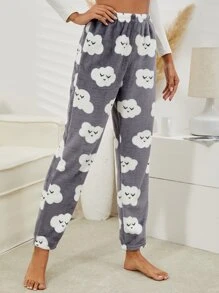 Cartoon Clouds Pattern Sleep Trousers - Multicolor - View 3