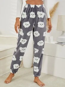 Cartoon Clouds Pattern Sleep Trousers - Multicolor - View 5