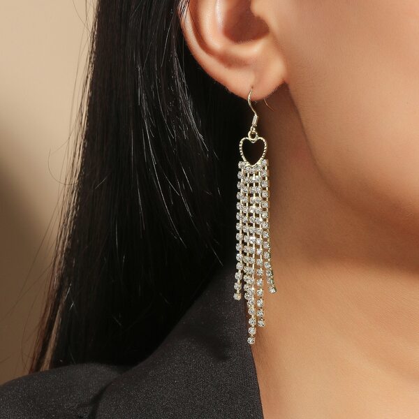 

Rhinestone Tassel Decor Drop Earrings, Gold