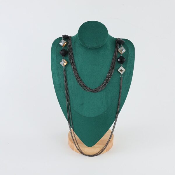 

Geometric Gemstone Decor Layered Necklace, Black