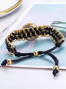 sloggi 1pc Women's Fashion Elegant Bracelet-Style Strap Rhinestone Embedded Quartz Wrist Watch, Adjustable Strap, Gift For Her - Black - View 3