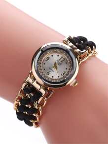 sloggi 1pc Women's Fashion Elegant Bracelet-Style Strap Rhinestone Embedded Quartz Wrist Watch, Adjustable Strap, Gift For Her - Black - View 4