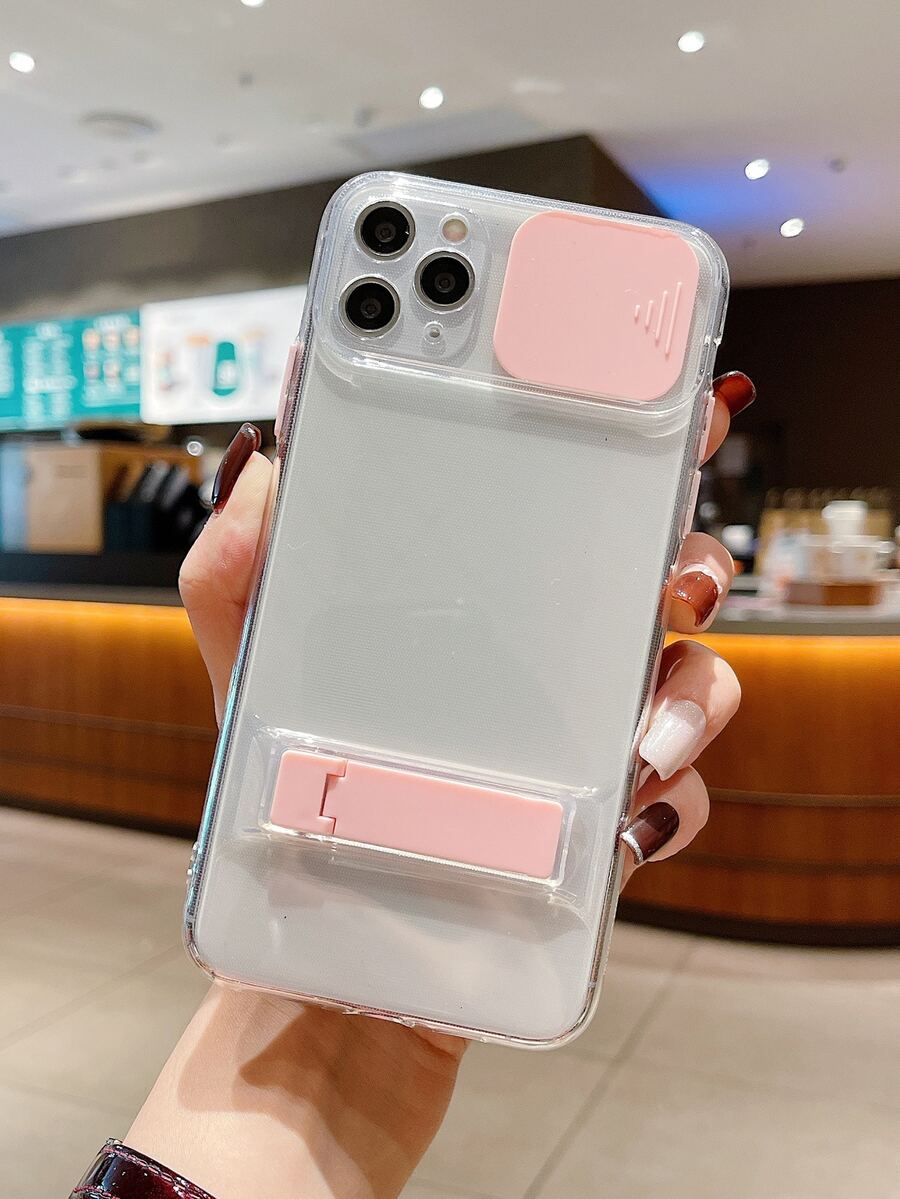 Cubierta de cámara Funda de celular transparente con Soporte - Rosa - Ver 1