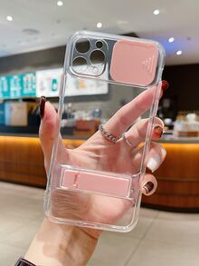 Cubierta de cámara Funda de celular transparente con Soporte - Rosa - Ver 2