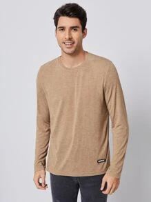 GENTILAND Men Letter Patched Detail Tee - Khaki - View 1