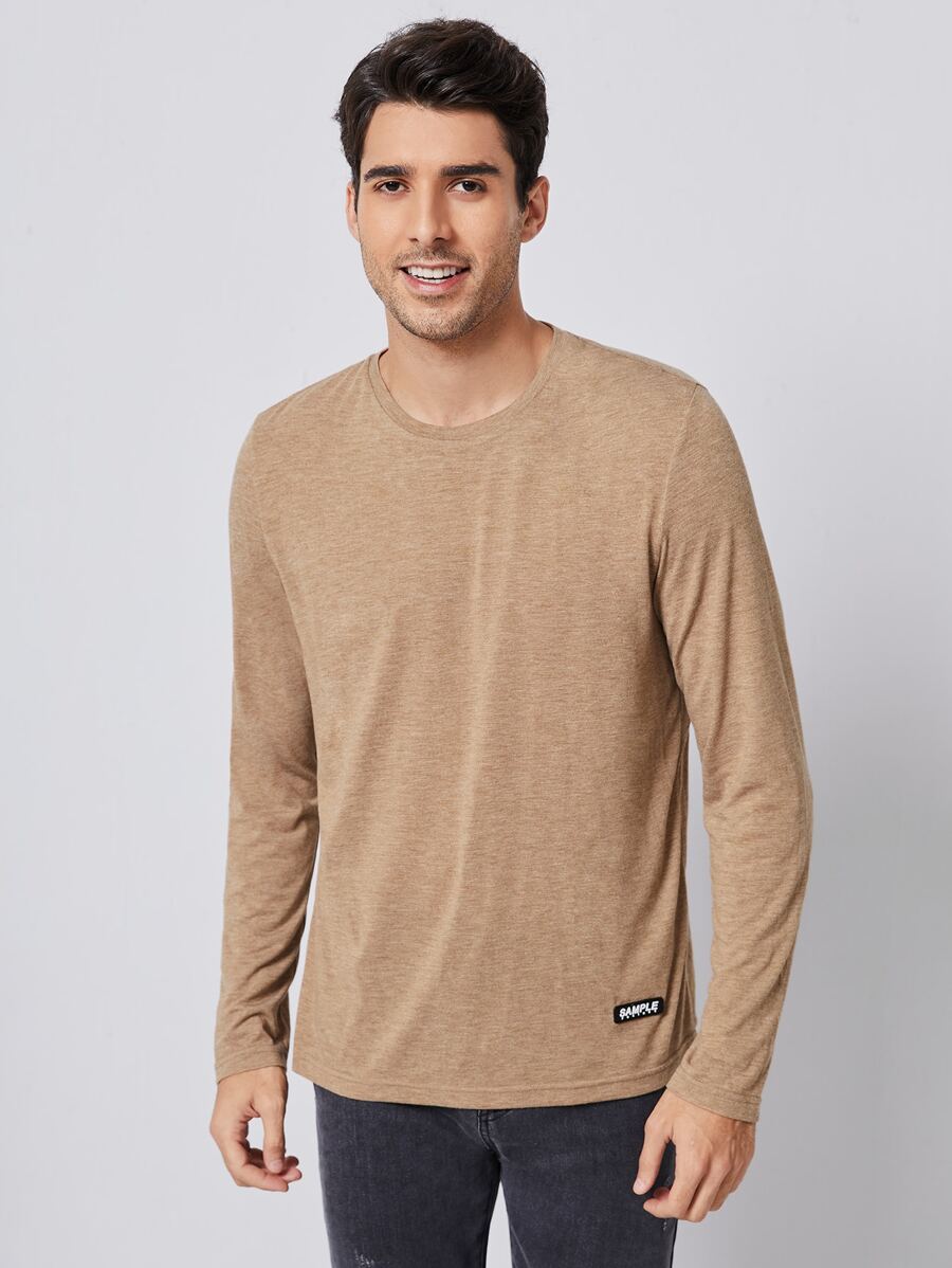 GENTILAND Men Letter Patched Detail Tee - Khaki - View 1