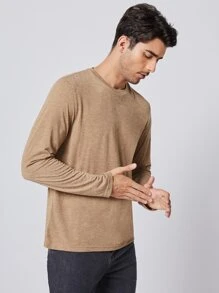 GENTILAND Men Letter Patched Detail Tee - Khaki - View 3