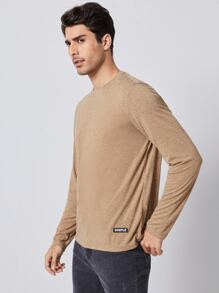 GENTILAND Men Letter Patched Detail Tee - Khaki - View 4