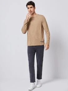 GENTILAND Men Letter Patched Detail Tee - Khaki - View 5
