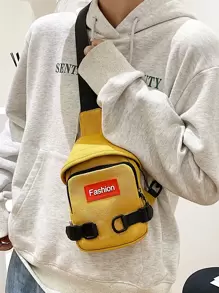 Letter Patch Sling Bag - Yellow - View 1