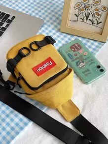 Letter Patch Sling Bag - Yellow - View 2