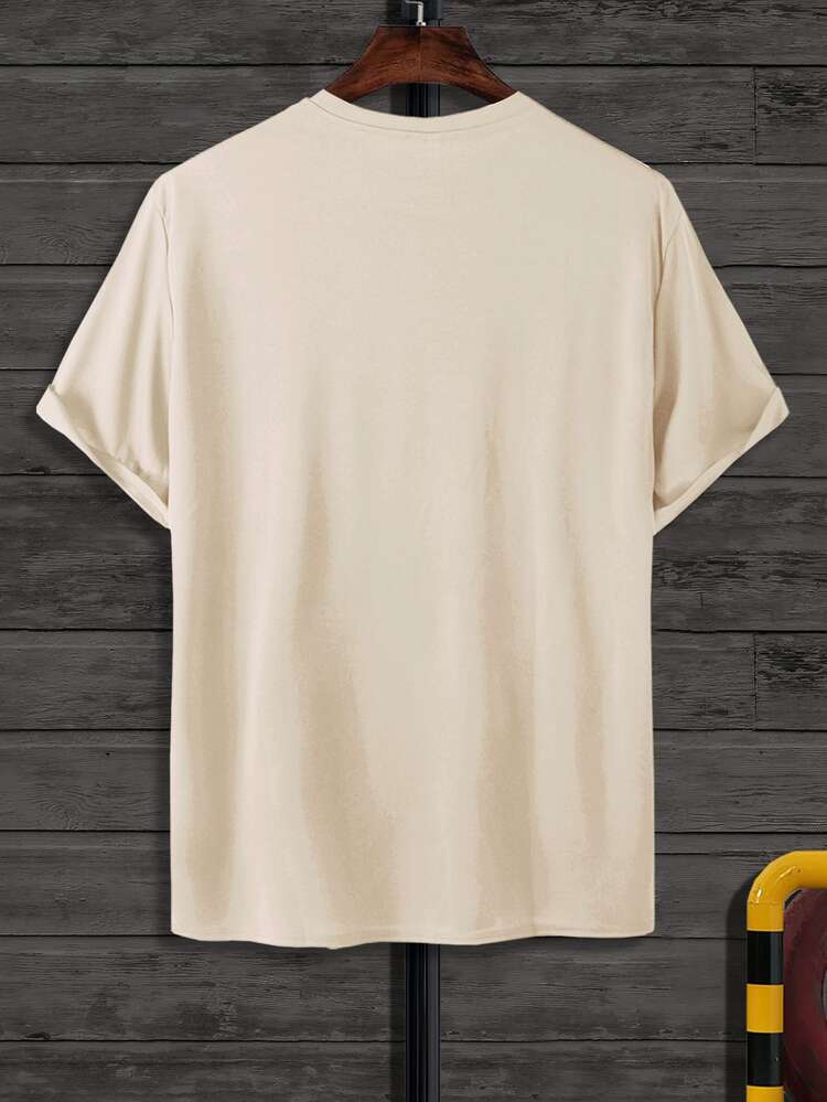 Manfinity Homme Men Letter & Astronaut Print Tee - Khaki - View 2