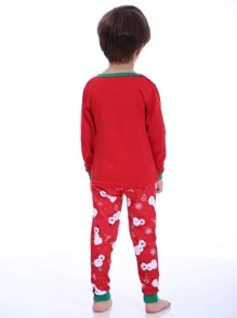 Boys 1pc Christmas Print Contrast Trim Tee & 1pc Trousers PJ Set - Multicolor - View 2