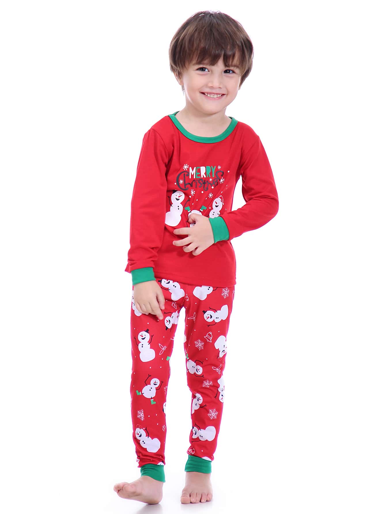 Boys 1pc Christmas Print Contrast Trim Tee & 1pc Trousers PJ Set - Multicolor - View 1