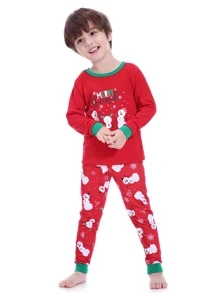 Boys 1pc Christmas Print Contrast Trim Tee & 1pc Trousers PJ Set - Multicolor - View 4