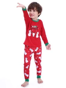 Boys 1pc Christmas Print Contrast Trim Tee & 1pc Trousers PJ Set - Multicolor - View 5