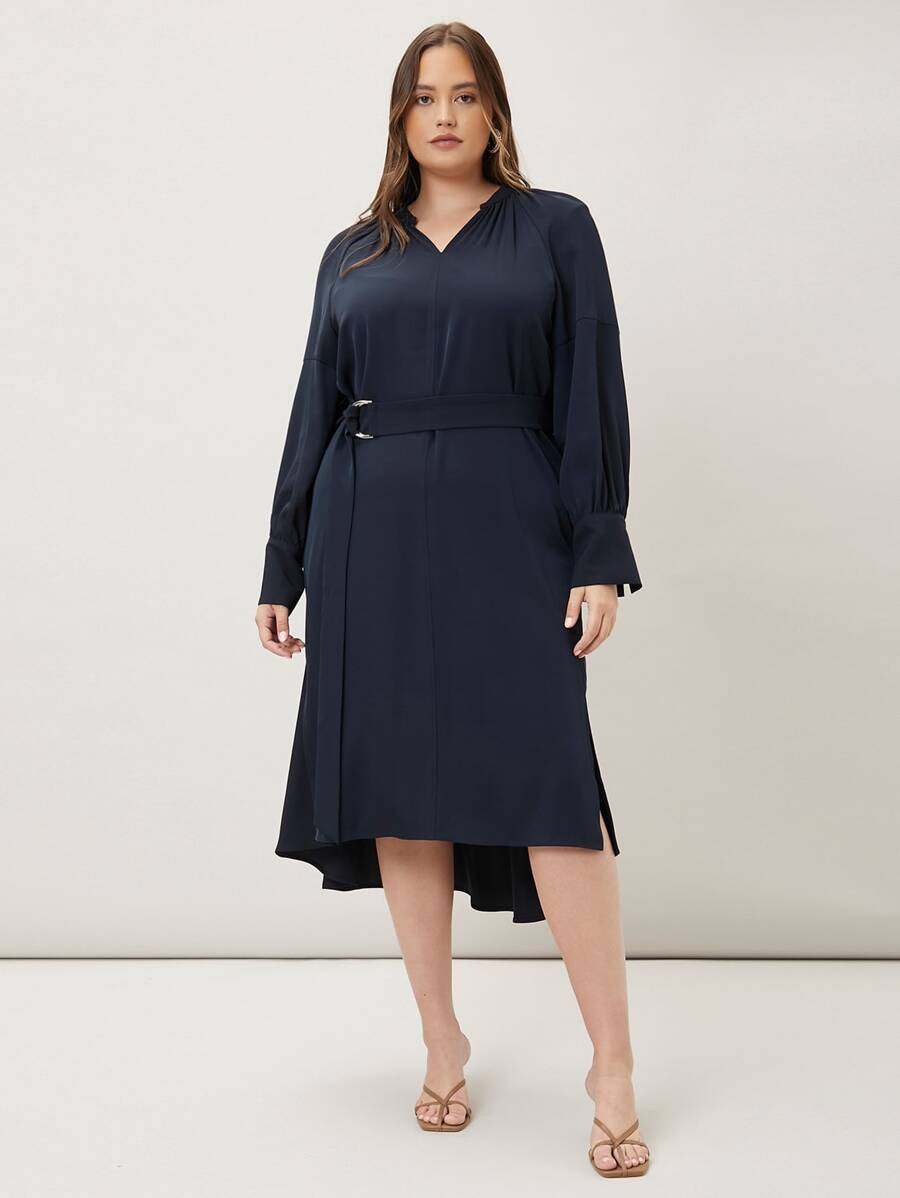 MOTF PREMIUM PLUS HIGH-LOW SHIRT DRESS - Navy Blue - View 1