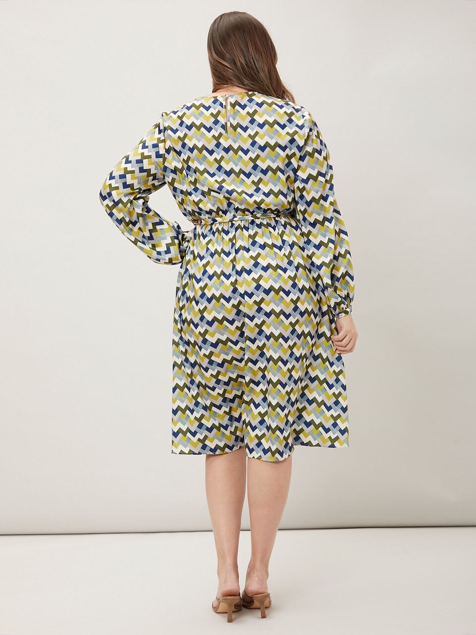 MOTF PLUS CHEVRON PRINT BELTED DRESS