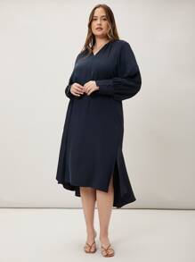 MOTF PREMIUM PLUS HIGH-LOW SHIRT DRESS - Navy Blue - View 4