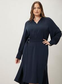 MOTF PREMIUM PLUS HIGH-LOW SHIRT DRESS - Navy Blue - View 5