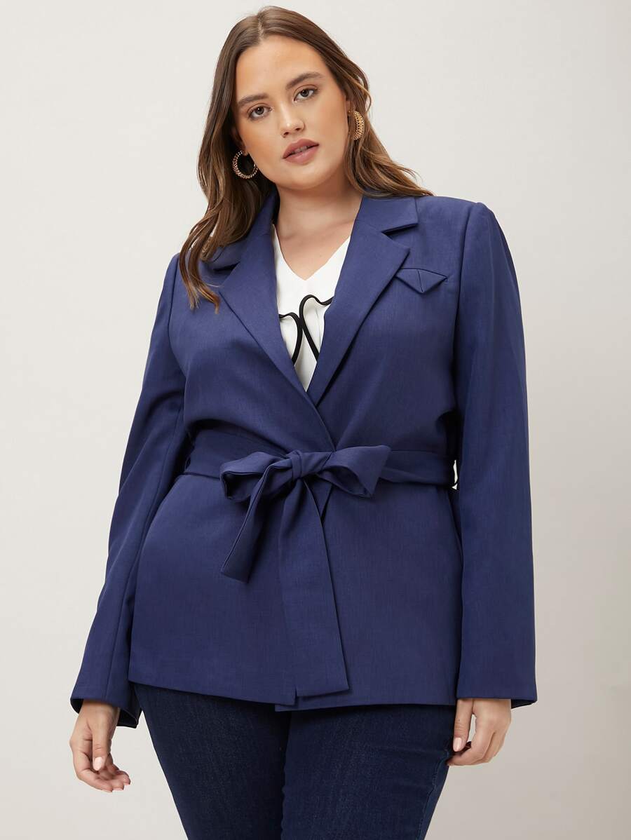 MOTF PREMIUM PLUS STRAIGHT FIT BELTED BLAZER - Navy Blue - View 1