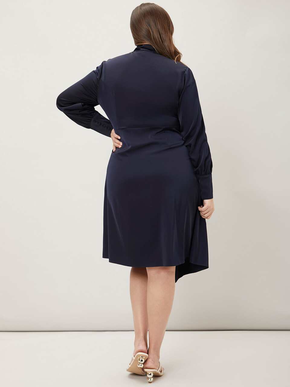 PLUS TIE NECK ASYMMETRICAL HEM DRESS