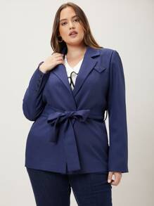 MOTF PREMIUM PLUS STRAIGHT FIT BELTED BLAZER - Navy Blue - View 4