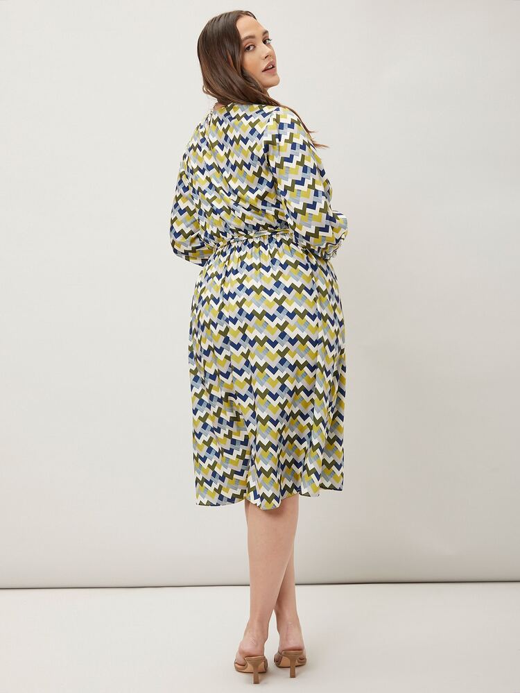 PLUS CHEVRON PRINT BELTED DRESS