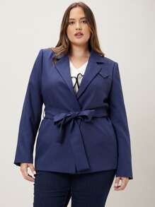 MOTF PREMIUM PLUS STRAIGHT FIT BELTED BLAZER - Navy Blue - View 5
