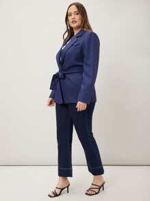 MOTF PREMIUM PLUS STRAIGHT FIT BELTED BLAZER - Navy Blue - View 9