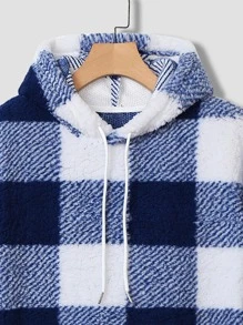 Manfinity 寬鬆版型男士水牛格紋束口抽繩絨毛連帽衫 - 藍白色 - 查看 4