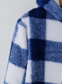 Manfinity 寬鬆版型男士水牛格紋束口抽繩絨毛連帽衫 - 藍白色 - 查看 5