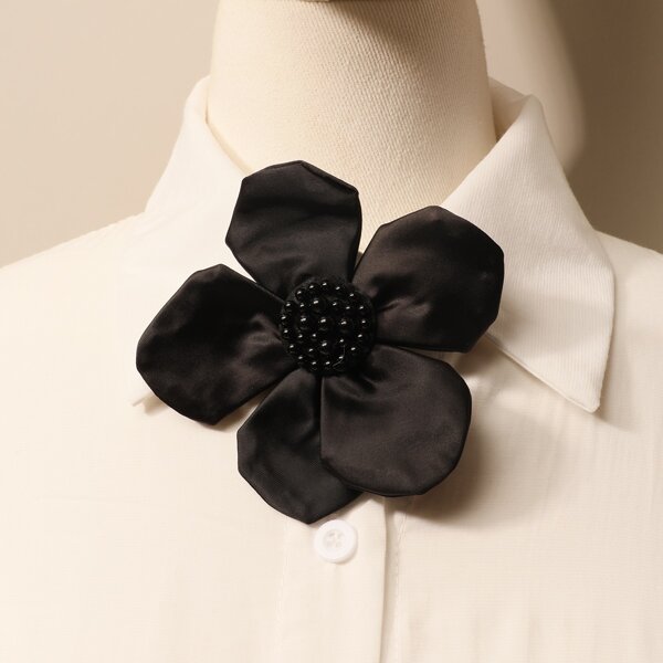 

Fabric Flower Collar Brooch, Black