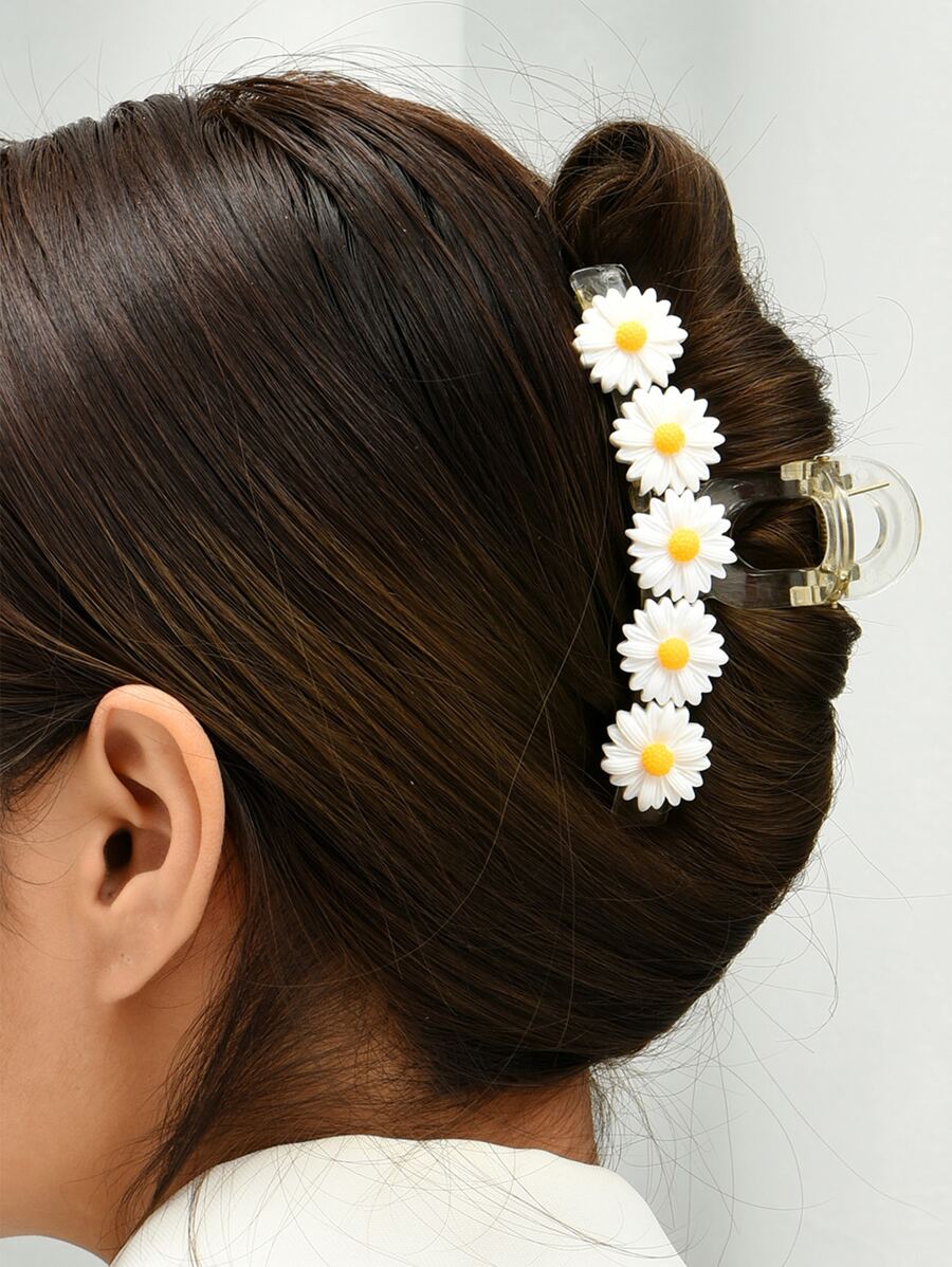 Flower Decor Hair Claw - White - View 1