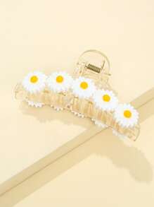 Flower Decor Hair Claw - White - View 3