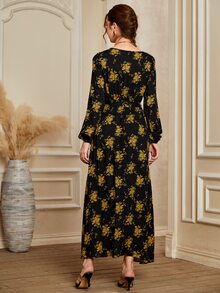 Váy Ả Rập Thắt lưng Hoa Tất cả trên in Thanh lịch - Nhiều màu - Xem 2