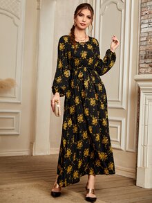 Váy Ả Rập Thắt lưng Hoa Tất cả trên in Thanh lịch - Nhiều màu - Xem 3