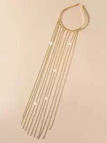 Rhinestone Tassel Decor Headband - Gold - View 2