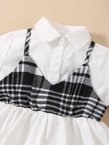 嬰兒格紋印花二合一襯衫洋裝 - 白色 - 查看 3