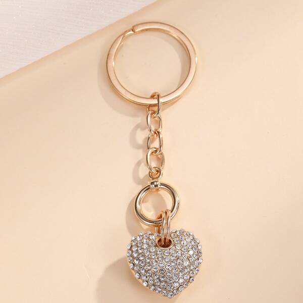 

Rhinestone Heart Charm Keychain, Gold