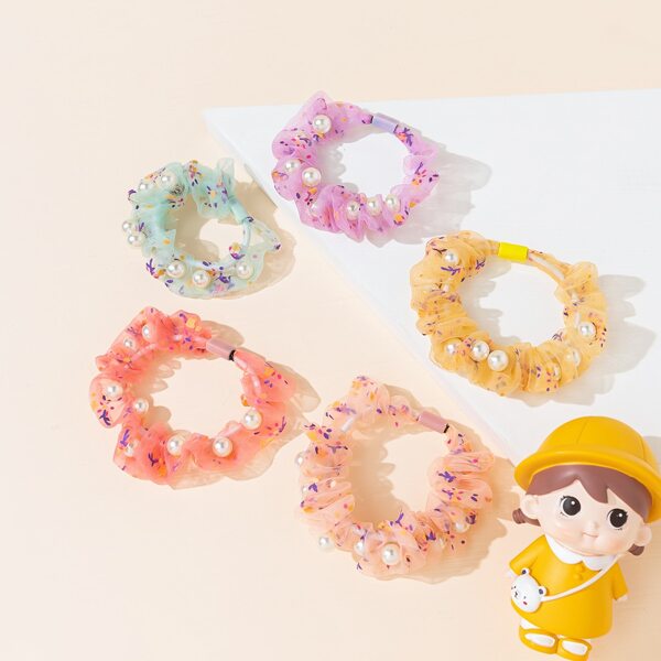 

5pcs Toddler Girls Faux Pearl Decor Hair Tie, Multicolor