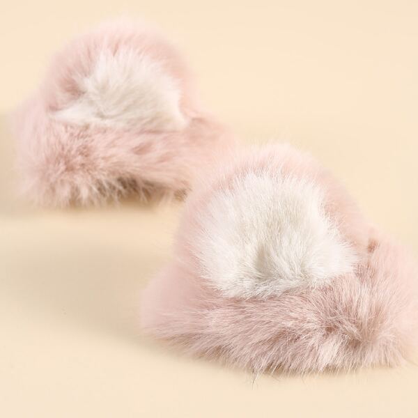 

2pcs Fluffy Ear Decor Hair Clip, Pink