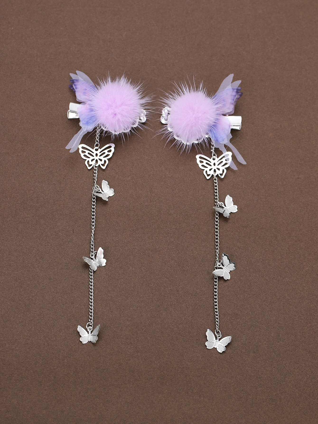 2pcs Pom Pom Butterfly Decor Hair Clip SHEIN USA
