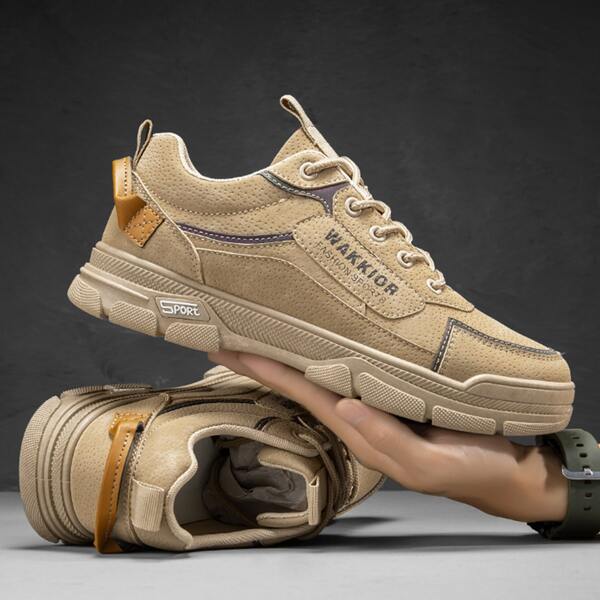 

Men Letter Graphic Lace-up Front Skate Shoes, Khaki