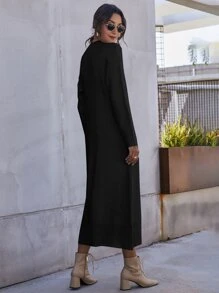 SHEIN Privé Solid Drop Shoulder Jumper Dress With Belt - Black - View 2