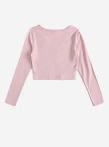 SHEIN EZwear Camiseta corta unicolor de cuello V - Rosa Pálido - Ver 2